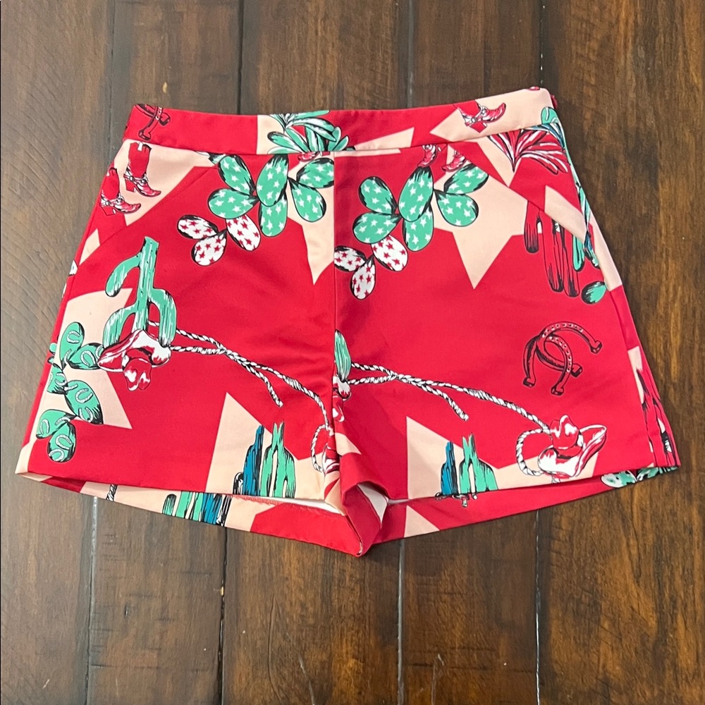 Missoni Red and Green Cactus Print High Waist Shorts